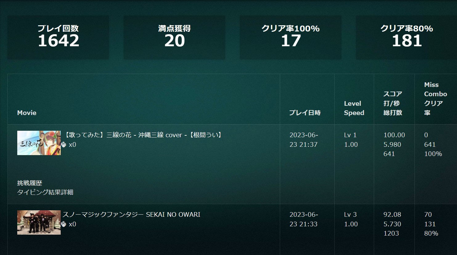 記録画面のスクリーンショット